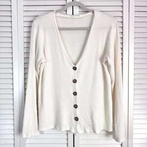 Reformation Jeans Iris Top Button Front Ivory Ribbed Modal V-Neck Cardigan XL